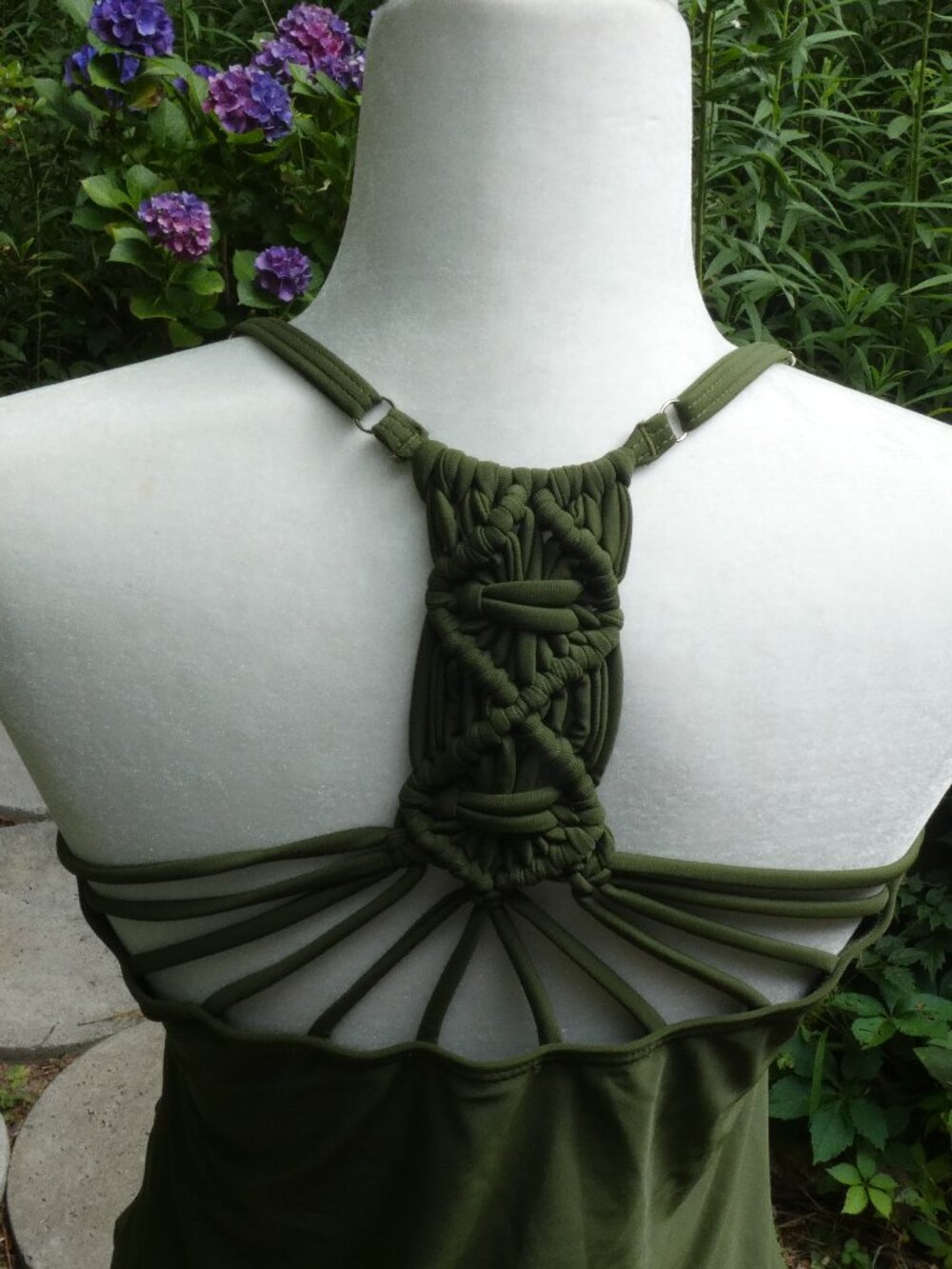 Holipick Hand Braided Back Detailed Army Green Tankini, Size L